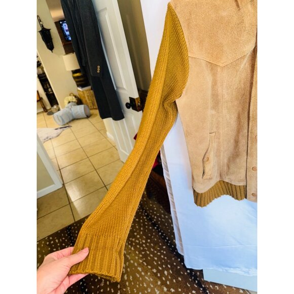 Vintage Altman Of Dallas Suede Knit Jacket 46 (XL) Beige Wool Blend Chore Coat - Picture 5 of 12